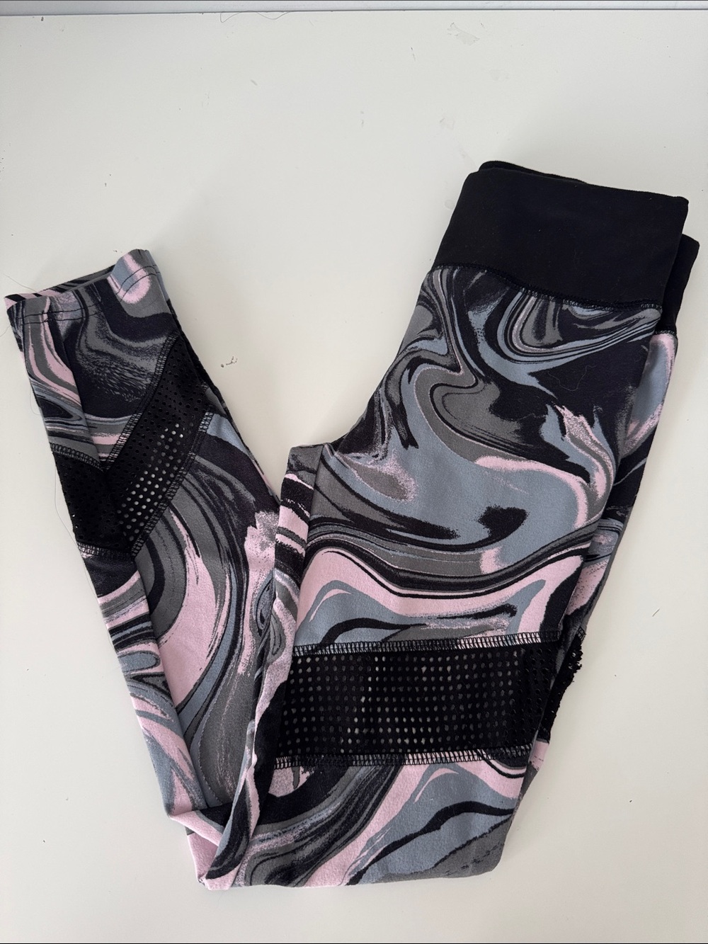 Justice Active Kids Marble Print Leggings Mesh cutouts. Size 10yr